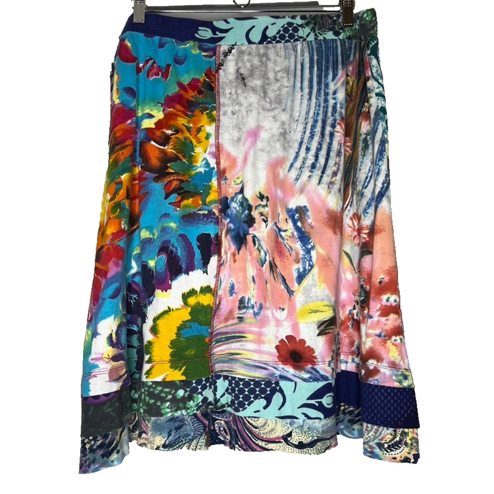 Zashi Women's Skirt XL‎ Cotton Tiered Multicolor Stretchy At Knee Boho Cottage